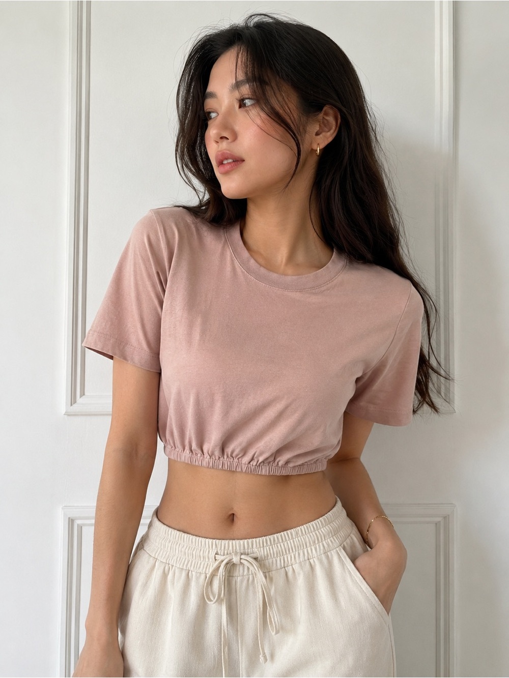 Wilfred Blush Pink Cropped Cotton Tee XS